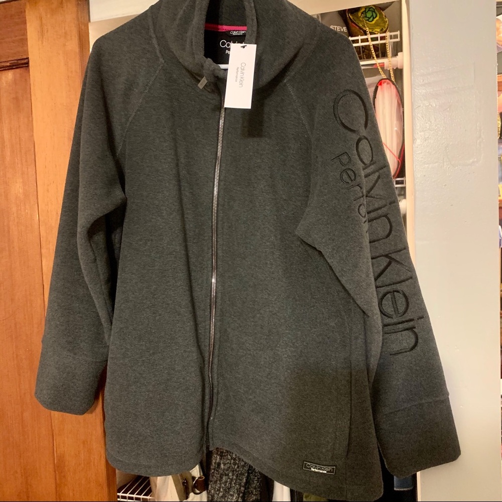 Grey Calvin Klein mock neck zip up sweater NWT